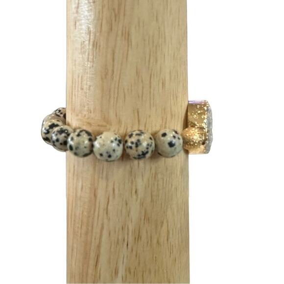 OILNANA Dalmatian Jasper beaded gemstone bracelet Agate Druzy stretch one size - Picture 2 of 4